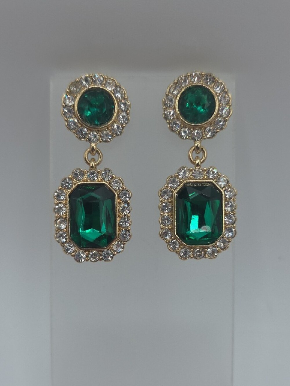 J. Crew Gold-Tone Emerald Green Crystal Drop Earrings